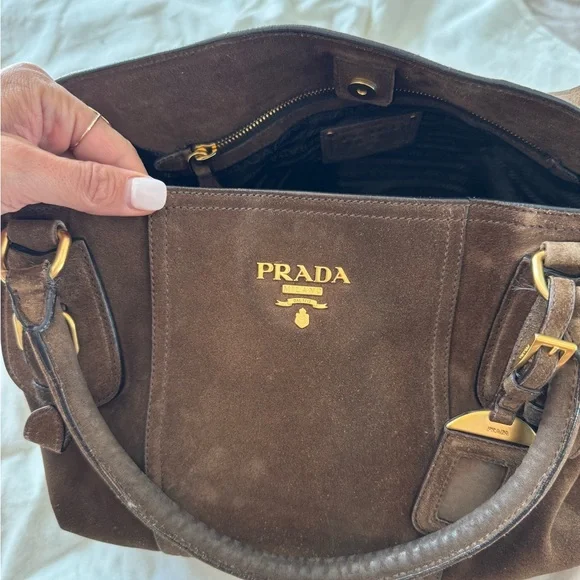 Prada Dark Brown Suede Shoulder Bag - Picture 5 of 8